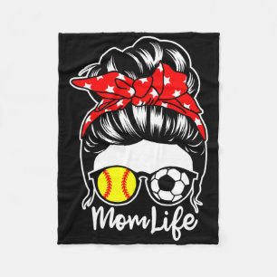 Mom Life Messy Bun Hair Soccer Softll Player Mom Fleece Blanket