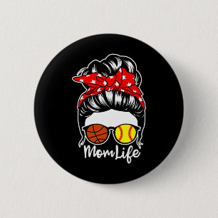 Mom Life Messy Bun Hair Softll Sketll Player Mom 6 Cm Round Badge