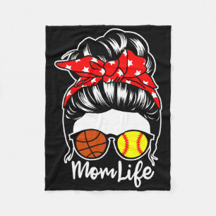 Mom Life Messy Bun Hair Softll Sketll Player Mom Fleece Blanket