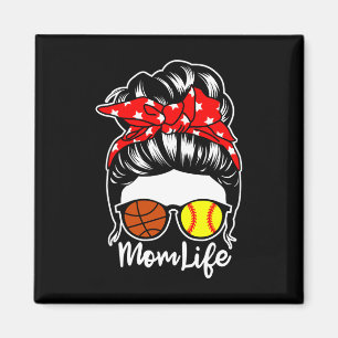 Mom Life Messy Bun Hair Softll Sketll Player Mom Magnet