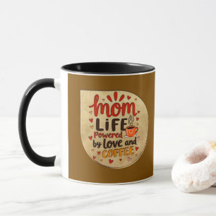 Mom Life Powered by Love and Coffee – Badge Style Mug