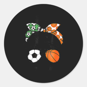 Mom life soccer and basketball messy bun mother da classic round sticker