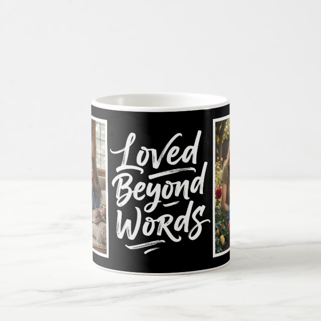Mom Loved Beyond Words Custom 2 Photo Black Coffee Mug (Center)