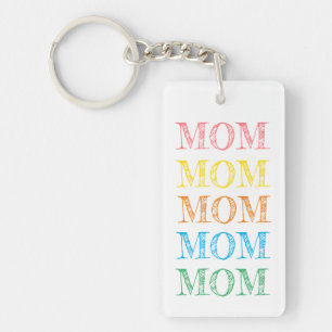 MOM Modern Typography Rainbow Colours Mothers Day Key Ring
