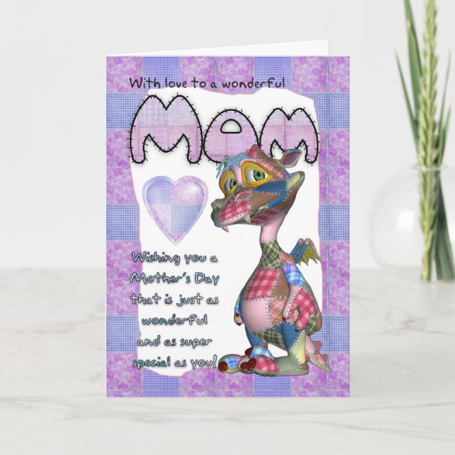 Mom Mother's Day Card - Patchwork Dragon - Cute Pa (Front)