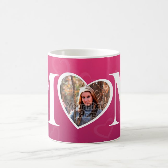 MOM Mother's Day Photo Pink Heart Frame Coffee Mug (Center)