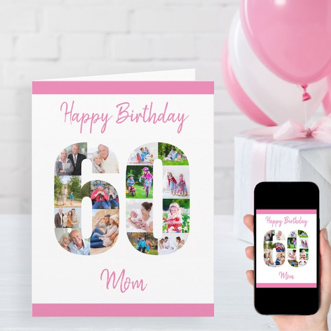 Mom Number 60 Photo Collage Big 60th Birthday Card (Creator Uploaded)