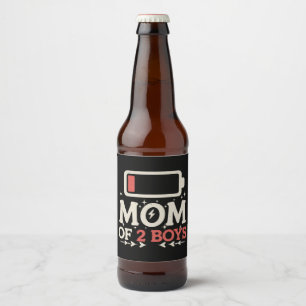 Mom Of 2 Boys Low Battery Funny Mother's Day Beer Bottle Label