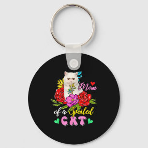Mom of a spoiled cat cute floral cat mother's dayM Key Ring