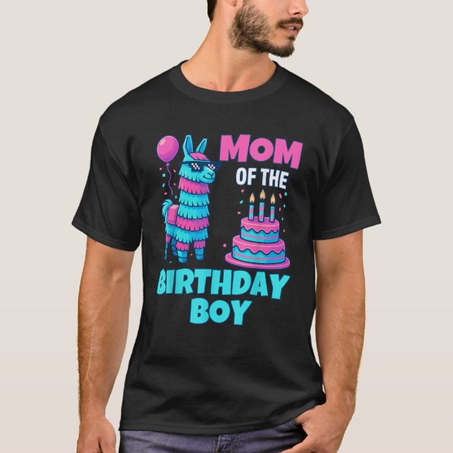 Mom of Birthday Boy Llama Pinata Party family math T-Shirt (Front)