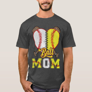 Mom of Both Ball Mom Half Softball Half Baseball v T-Shirt
