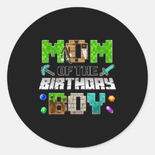 Mom Of The Birthday Boy Funny Gaming Birthday Xel  Classic Round Sticker