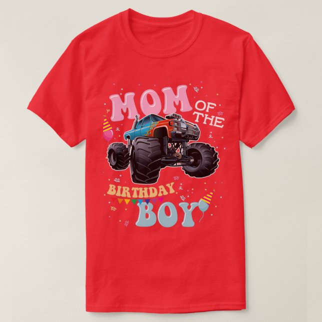 Mom of the Birthday Boy Monster Trucks 2 T-Shirt (Design Front)