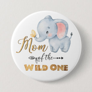 Mom of the Wild One Elephant Gold Foil Button