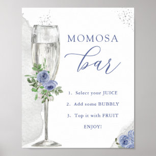 "MOM"osa Bar, Blue Silver Flowers & Glass, Shower Poster