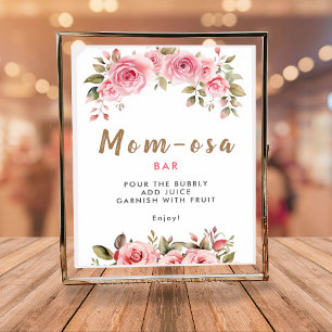 Mom-osa Bar It's A Girl! Pink Floral Baby Shower Poster