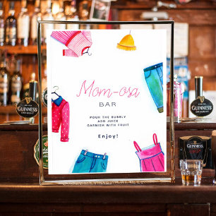 Mom-osa Hello Baby Pink Blue Clothes Baby Shower Poster