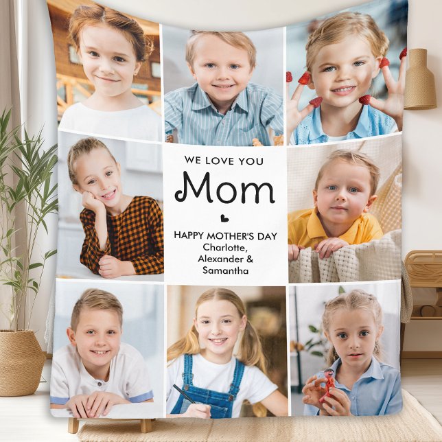 MOM Personalised 11 Photo Collage Mother's Day  Fleece Blanket (Creator Uploaded)