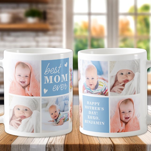 MOM Personalised Cute Mother's Day 8 Photo Collage Coffee Mug (Creator Uploaded)