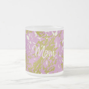 Mom Personalized Elegant Pink Botanical Frosted Glass Coffee Mug