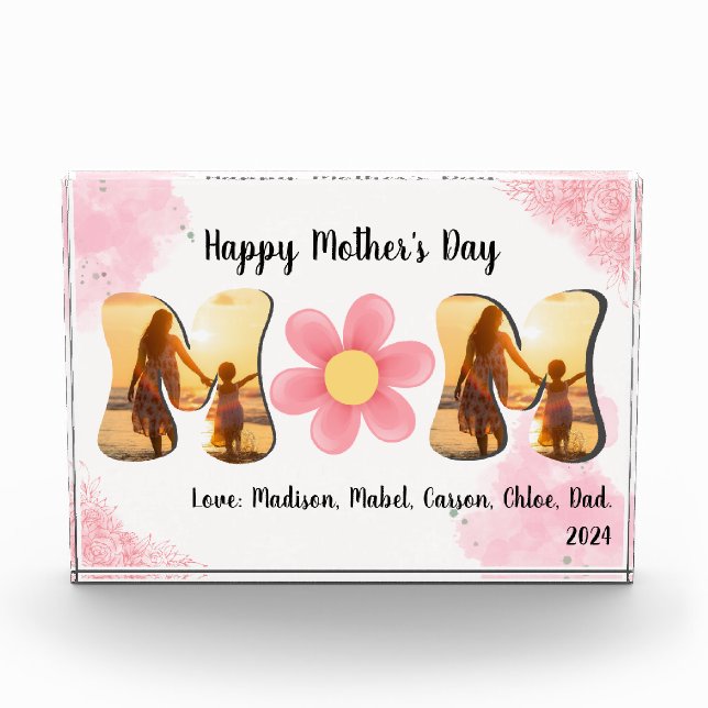 MOM Photo Block, Flower, Pink Flowers, Personalise (Front)