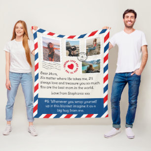 Mom Photo Collage Handwritten Letter Hug Fleece Blanket