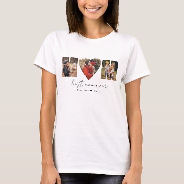 Mom Photo Collage Heart Photo Mother's Day T-Shirt (Front)