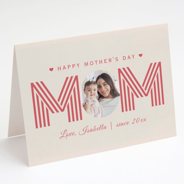 MOM Photo Heart Shape Stripe Letters Mother's Day Card (Creator Uploaded)