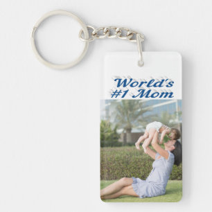 Mom Photo sea blue text   Key Ring