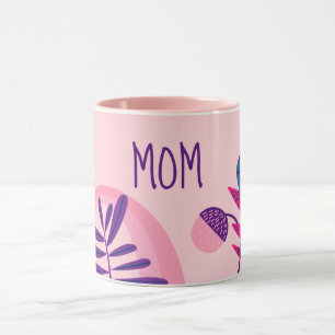 MOM Pink Abstract Floral Leaves Mug