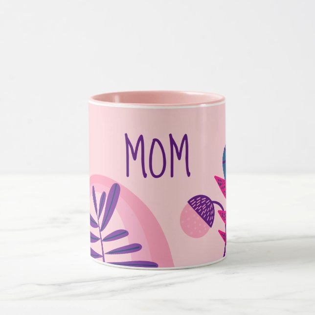 MOM Pink Abstract Floral Leaves Mug (Center)