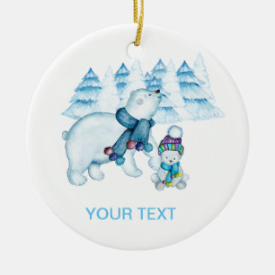 MOM POLAR BEAR STANDING BABY SITTING CERAMIC TREE DECORATION