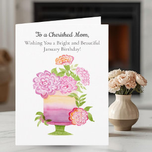 Mom Purple Carnations on January Birthday Cake Card