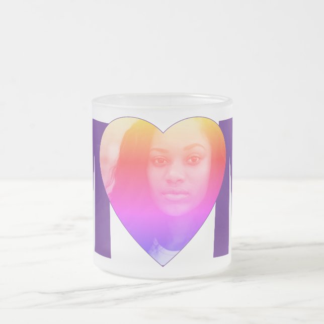 "MoM" purple custom Photo Heart Frosted Glass Coffee Mug (Center)