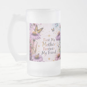 MOM Purple Echineceas Butterflies Frosted Glass Beer Mug
