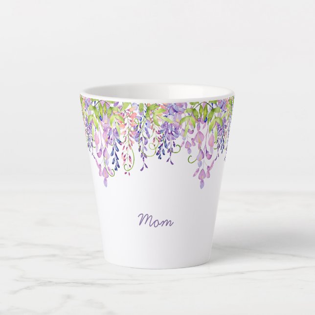 Mom Purple Wisteria Watercolor Floral Latte Mug (Front)
