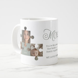 Mom Puzzle Pieces 3 Photo Collage Large Coffee Mug