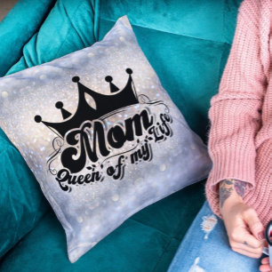 MOM Queen of my life Glitter Throw Pillow
