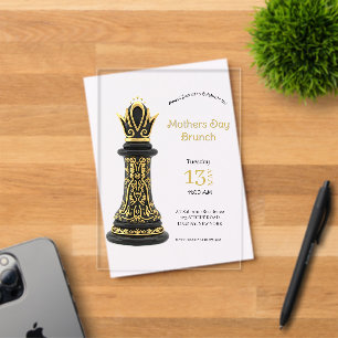MOM Queen of my life, Golden Script Black Chess Acrylic Invitations