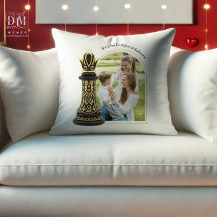 MOM Queen of my life, Golden Script Black Chess  Cushion