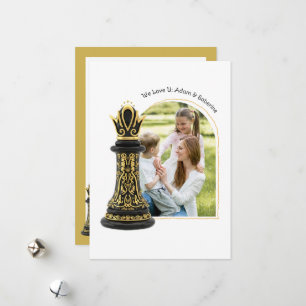 MOM Queen of my life, Golden Script Black Chess Holiday Card