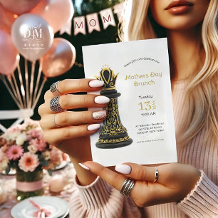 MOM Queen of my life, Golden Script Black Chess  Invitation