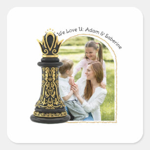 MOM Queen of my life, Golden Script Black Chess  Square Sticker