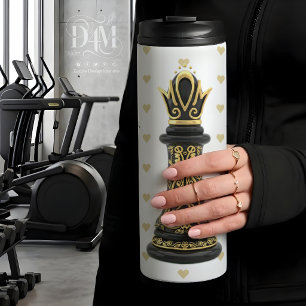 MOM Queen of my life, Golden Script Black Chess Thermal Tumbler
