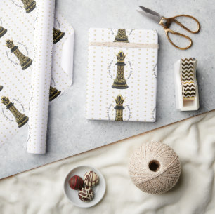 MOM Queen of my life, Golden Script Black Chess Wrapping Paper