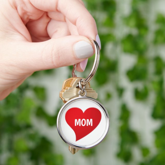 Mom red big heart cute modern graphic chic  key ring (Hand)