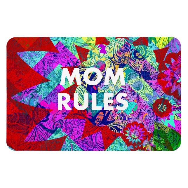 MOM RULES Colourful Floral Mothers Day gifts Magnet (Horizontal)