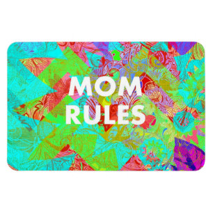 MOM RULES Colourful Floral Mothers Day Gifts teal Magnet