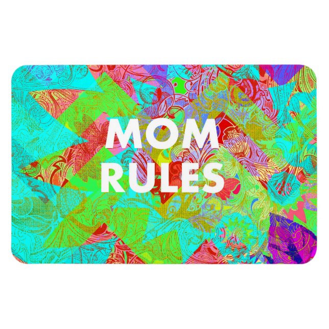 MOM RULES Colourful Floral Mothers Day Gifts teal Magnet (Horizontal)