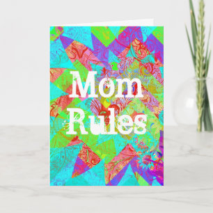 Mom Rules Vibrant Teal Abstract Mothers Day Card